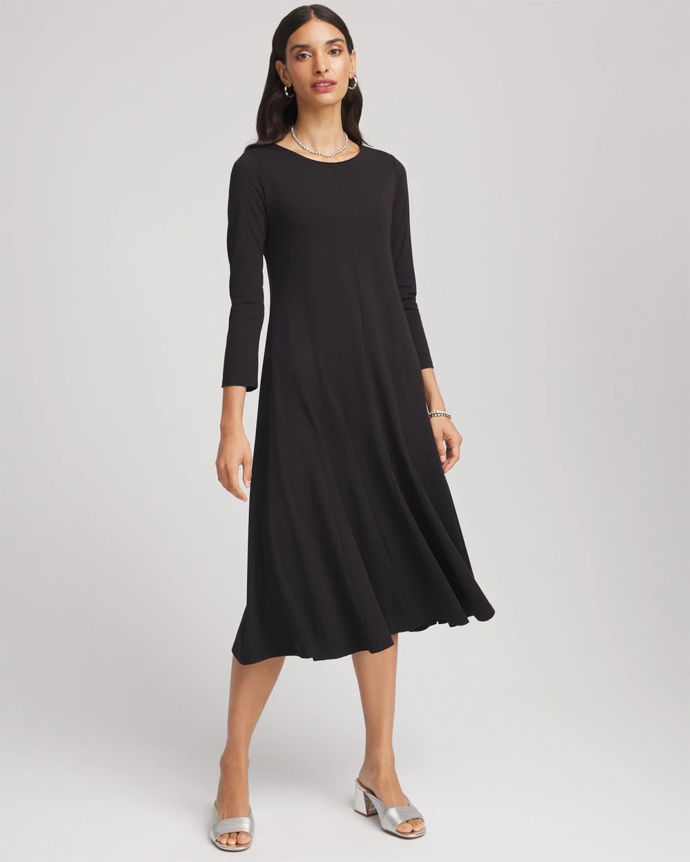 Chico's Ponte A-line Midi Dress BLACK