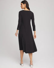 Chico's Ponte A-line Midi Dress BLACK