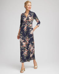 Chico's Knit Pleated Maxi Dress PASSPORT BLUE