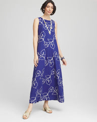Chico's Embroidered Sleeveless Maxi Dress BLUE CASA