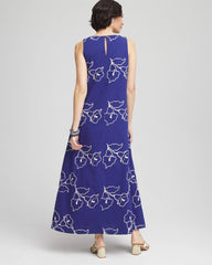 Chico's Embroidered Sleeveless Maxi Dress BLUE CASA