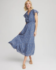 Chico's Textured Ruffled-Placket Maxi Dress BLUE LOTUS
