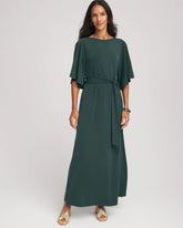 Chico's Belted Flutter-Sleeve Maxi Dress DARKEST SPRUCE
