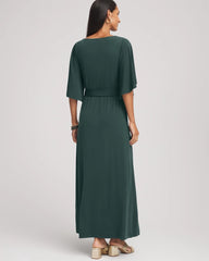 Chico's Belted Flutter-Sleeve Maxi Dress DARKEST SPRUCE