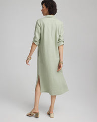 Chico's Linen Embellished Midi Shirt Dress MOROCCAN MINT