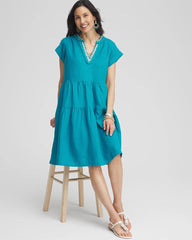 Chico's Linen Embellished Cap Sleeve Dress