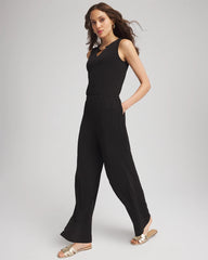 Chico's Travelers™ Jersey Knit Chain-Trim Jumpsuit BLACK