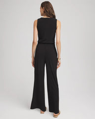 Chico's Travelers™ Jersey Knit Chain-Trim Jumpsuit BLACK