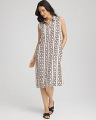 Chico's Printed Sleeveless Silk-Twill Shirtdress BLACK