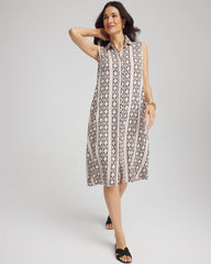 Chico's Printed Sleeveless Silk-Twill Shirtdress BLACK