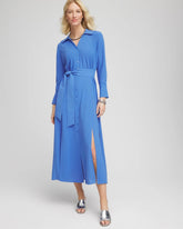 Chico's Belted Split Hem Maxi Shirtdress BLUE PEARL
