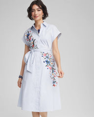 Chico's Striped Embroidered Poplin Midi Shirtdress ALABASTER