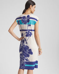 Chico's Travelers™ Wildflower Cap-Sleeved Column Dress BLUE CASA
