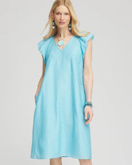Chico's Cotton-Silk Voile Popover Dress PARADISO BLUE