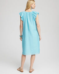 Chico's Cotton-Silk Voile Popover Dress PARADISO BLUE