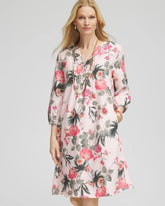 Chico's Floral Linen Pintuck 3/4 Sleeved Dress MULTI