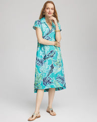 Chico's Tropical Linen Midi Dress SEASPRAY