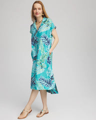 Chico's Tropical Linen Midi Dress SEASPRAY