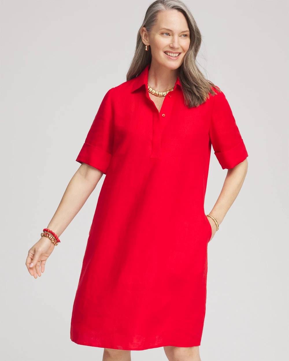 Chico's Linen Shirtdress RED GLOW