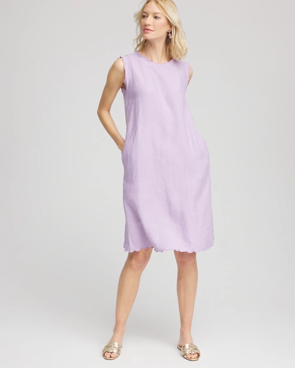 Chico's Sleeveless Scalloped Trim Dress GENTLE LAVENDER