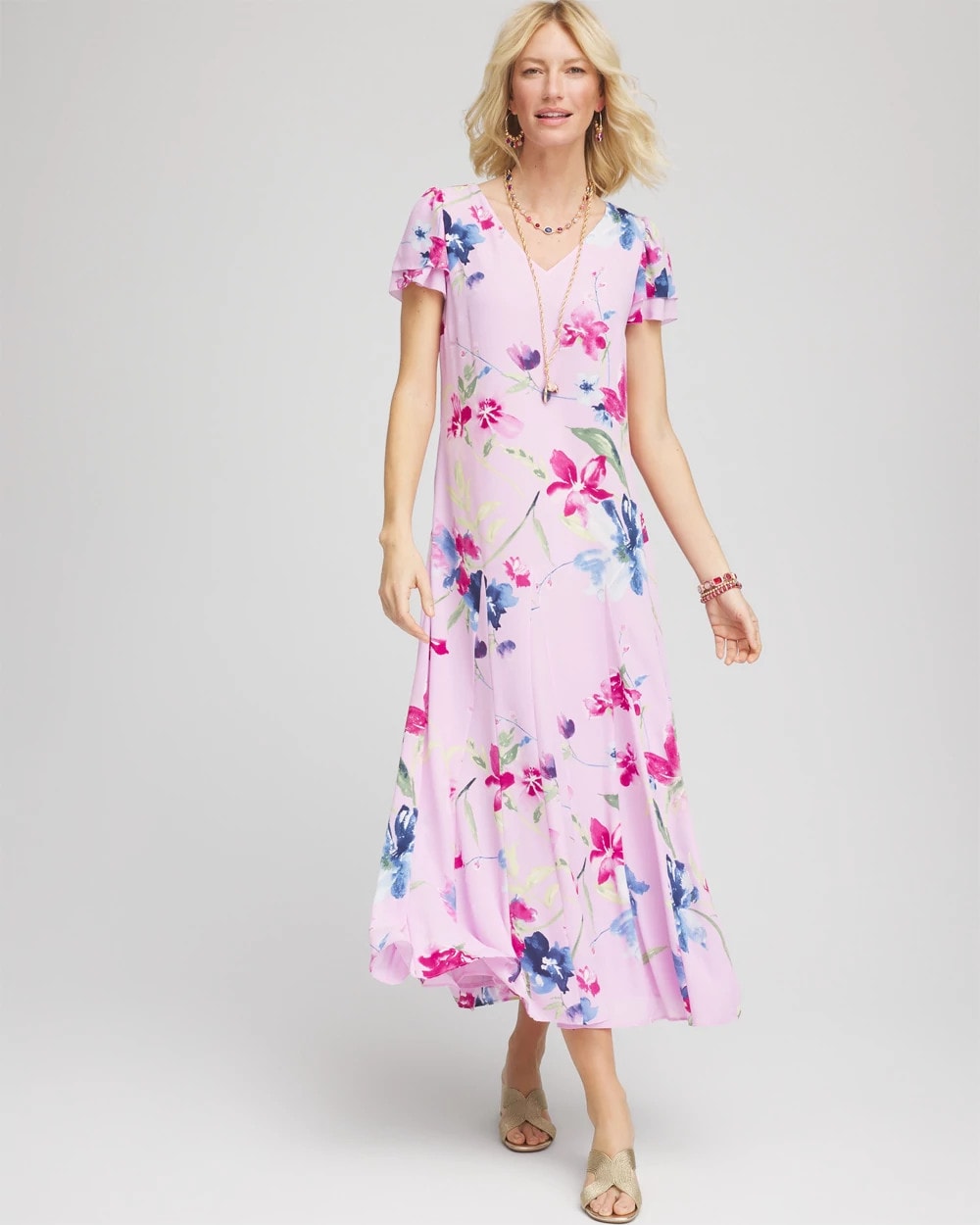 Chico's Crepe V-Neck Maxi Dress LAVENDER