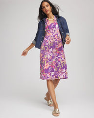 Chico's Floral Pleated Jersey Dress ALABASTER