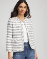 Chico's Striped Tweed Collarless Box Jacket ECRU