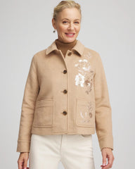 Chico's Embroidered Wool Chore Jacket LIGHT TAUPE HEATHER