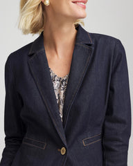 Chico's Denim Peplum Blazer CEDAR RINSE