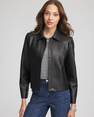 Chico's Faux Leather Zip-Front Jacket BLACK