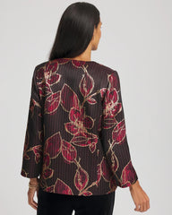 Chico's Travelers™ Collection Jacquard Foiled Floral Jacket RED