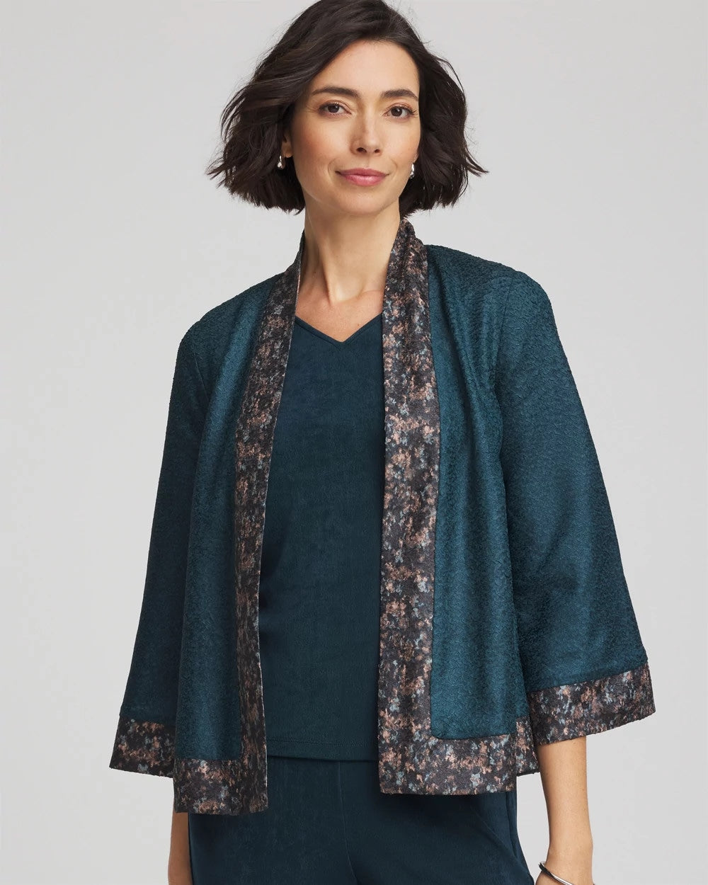 Chico's Travelers™ Collection Crystal Crushed Reversible Jacket TEAL SHADOW