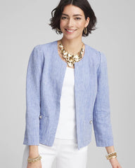 Chico's Collarless Linen Blazer BLUE