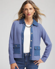 Chico's Denim Colorblock Marl Shirt Jacket BLUE LOTUS
