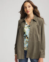 Chico's Suede Collared Long-Sleeved Shacket NETTLE LEAF