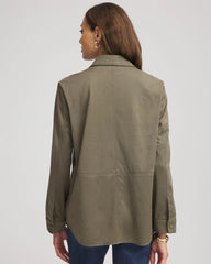 Chico's Suede Collared Long-Sleeved Shacket NETTLE LEAF