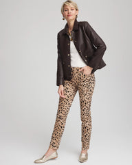 Chico's Snap Front Faux Leather Jacket BLACK RAISIN