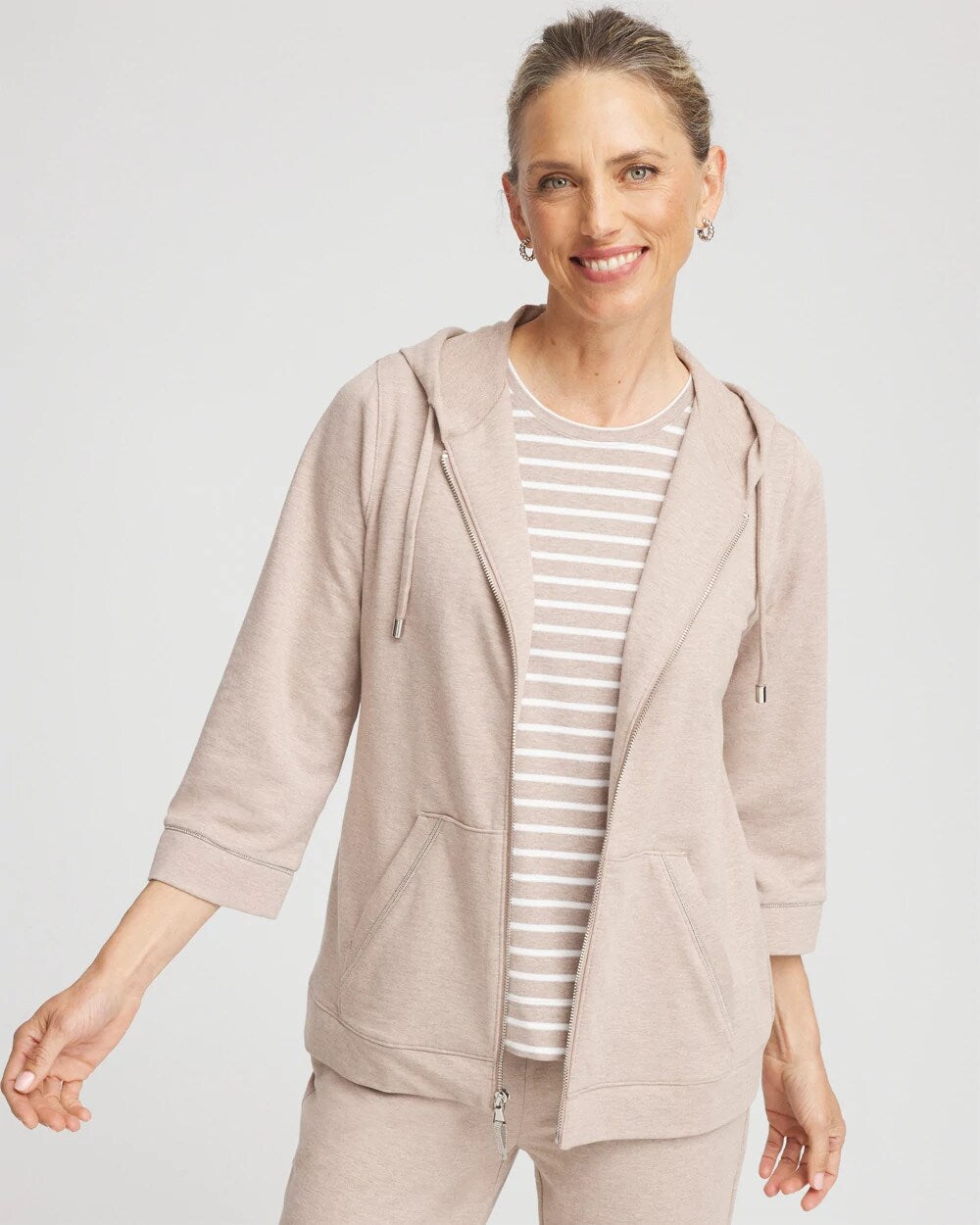 Chico's Zenergy® French Terry Full-Zip Jacket LIGHT TAUPE HEATHER