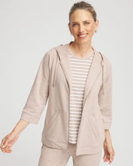 Chico's Zenergy® French Terry Full-Zip Jacket LIGHT TAUPE HEATHER