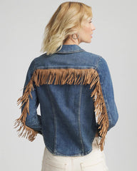 Chico's Cropped-Fit Fringe Denim Jacket TOLEDO INDIGO