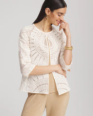 Chico's Travelers™ Collection Embroidered 3/4 Sleeve Jacket MODERN ECRU