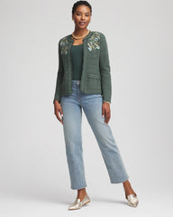 Chico's Embroidered Cotton-Blend Jacket DARKEST SPRUCE
