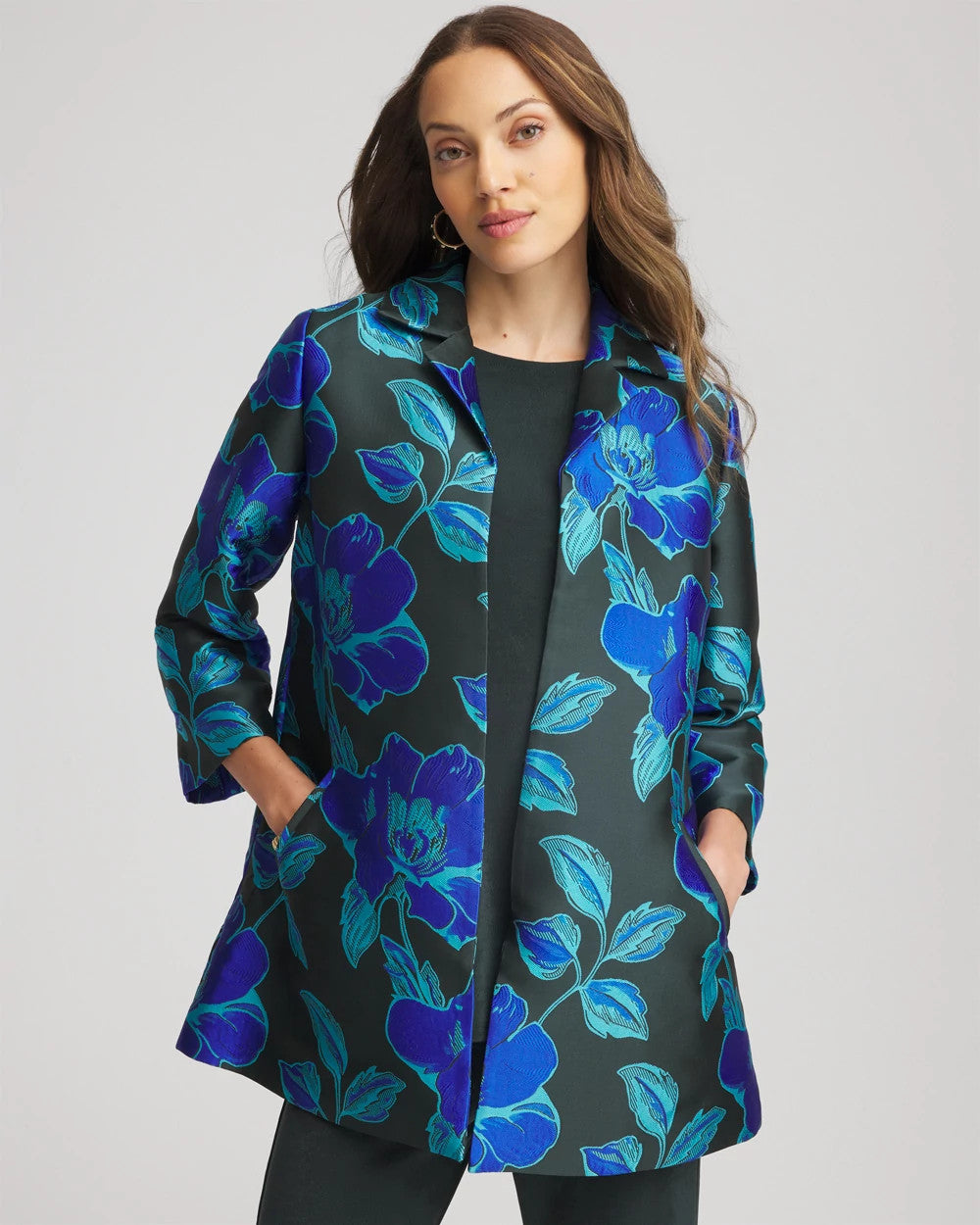Chico's Travelers™ Collection Jacquard Jacket DARKEST SPRUCE