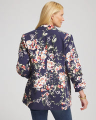 Chico's Floral Ruched Sleeve Blazer PASSPORT BLUE