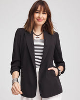 Chico's Notched-Lapel Ruched Sleeve Blazer BLACK