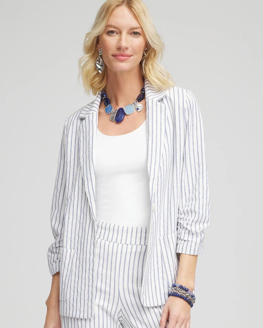 Chico's Striped Linen Stretch Blazer ALABASTER