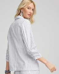 Chico's Striped Linen Stretch Blazer ALABASTER