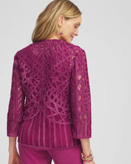 Chico's Travelers™ Collection Embroidered Lace Cutwork Jacket PURPLE CLOVER