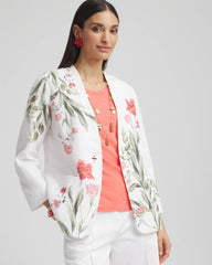 Chico's Floral Linen Non-Stretch Blazer ALABASTER