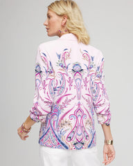 Chico's Ruched Sleeve Paisley Blazer LAVENDER SKIES